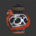 Blue and White Porcelain Jar With Red Phoenix Decorative Design And Blue Lid