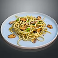 Delicious Spaghetti Tossed With Fresh Mushrooms And Green Onions On White Plate