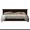 Modern Wooden Double Bed With Panel Headboard White Sheets And Light Pillows