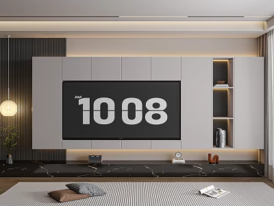 Modern TV Background Wall Design With Marble Shelves Lighting And Digital 3d model