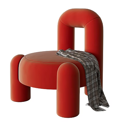 Modern Red Leather Accent Chair With Curved Arms Legs And Plaid Blanket 3d model