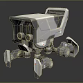 3D Designed Mechanical Robot Character Featuring Red Eyes and Multiple Metallic Legs
