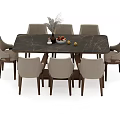 Modern Dining Table Set With Fabric Chairs Marble Tabletop And Fruit Decoration 3d model