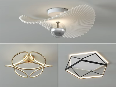 Modern Ceiling Lights With Fan Shaped Gold Ring And Geometric Polygon Designs 3d model