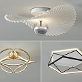 Modern Ceiling Lights With Fan Shaped Gold Ring And Geometric Polygon Designs 3d model