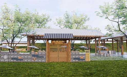 New Chinese style gate courtyard wall 3d model