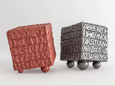 Cube Shaped Children's Chair With Letters Numbers And Ball Wheels In Red And Dark Gray 3d model