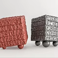 Cube Shaped Children's Chair With Letters Numbers And Ball Wheels In Red And Dark Gray