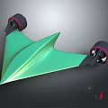Futuristic Green Paper Plane Shaped Toy With Black Wheels And Red Accents