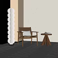 Modern Wooden Frame Leisure Chair With Cushion Side Table And Floor Lamp In Minimalist Interior