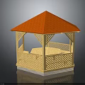 Wooden Gazebo Building With Red Shingled Roof And Latticed Railings Outdoor Design