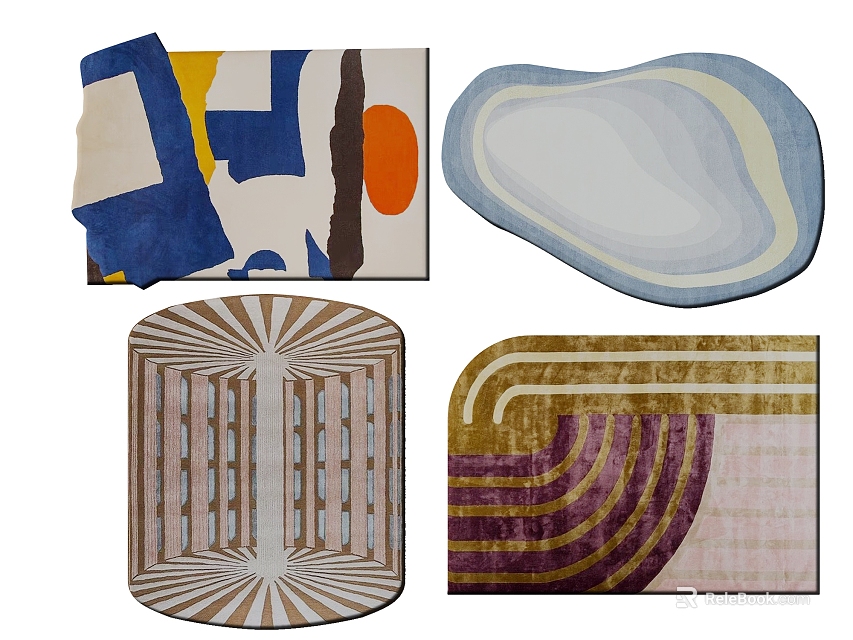 Stylish Artistic Area Rugs With Unique Shapes 3d model 