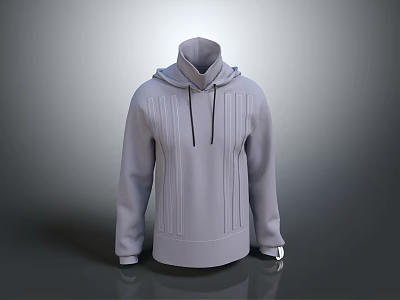 Gray High Neck Hoodie With Drawstring And Long Sleeves Knitted Design 3d model