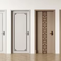 Stylish Swing Doors Featuring Various Decorative Patterns And Different Color Finishes In Modern Interior 3d model