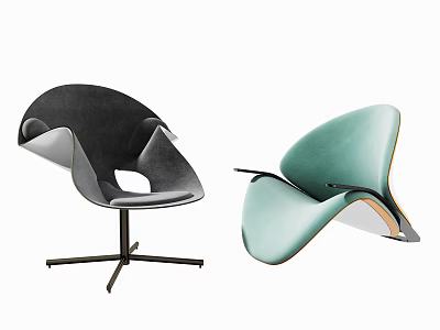 Stylish Curved Leisure Chairs In Dark Gray Light Green Velvet Upholstery With Metal Base 3d model