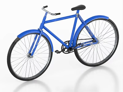 Classic Blue Bicycle Featuring Black Seat And Stylish Black Wheels Design 3d model