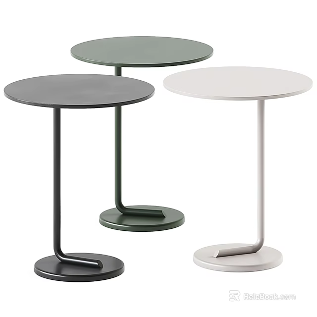 Modern Minimalist Side Tables With Round Top And Metal Base In Black Green White 3d model 