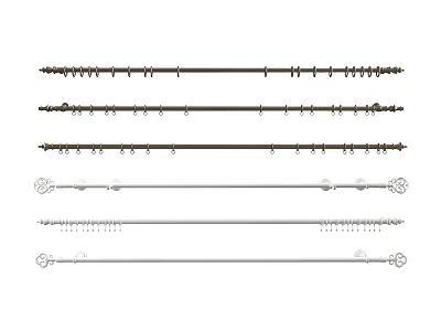 Various Design Curtain Rods With Decorative Finials And Metal Construction Styles 3d model