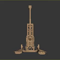Detailed Metallic Artillery Weapon 3D Model With Long Barrel Tripod Base And Wheels