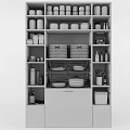 Organized Kitchenware Storage With Shelves Jars Baskets And Pans In Modern Kitchen