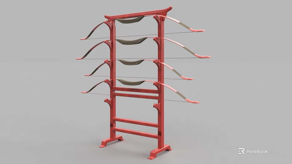 Red Multi tiered Curved Shelves Decorative Ornament Display Set for Home Decor 3d model 