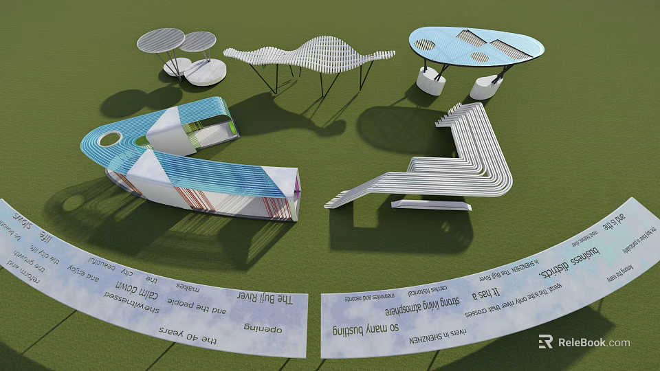 Modern Pergola Design With Unique Geometric Structure And Metal Frame On Green Lawn 3d model 