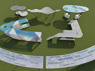 Modern Pergola Design With Unique Geometric Structure And Metal Frame On Green Lawn 3d model