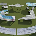 Modern Pergola Design With Unique Geometric Structure And Metal Frame On Green Lawn
