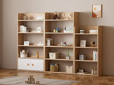 Modern Simple Bookshelf Nordic Bookshelf Cream Style Solid Wood Bookshelf Bookcase Storage Rack Decorations 3d model