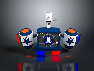 Game Movie Character Robot With Blue Body White Parts And Orange Star Patterns 3d model