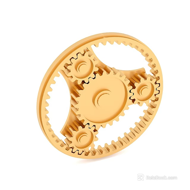 Detailed Golden Interlocking Gear System With Circular Structure And Multiple Cogs On White Background 3d model