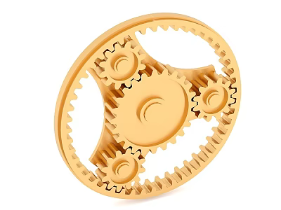 Detailed Golden Interlocking Gear System With Circular Structure And Multiple Cogs On White Background 3d model