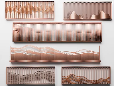 Copper Toned Wall Decor With Abstract Landscape And Wave Patterns 3d model