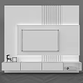 Modern TV Background Wall With Marble Texture Striped Panels LED Lighting And Storage Stand