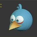 3D Blue Cartoon Bird Character With Big Eyes Red Eye Circles And Yellow Beak