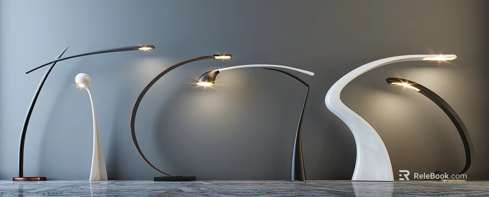 Abstract Floor Lamps With Curved Design Black White Warm Lighting Modern Interior 3d model 