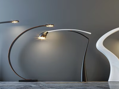 Abstract Floor Lamps With Curved Design Black White Warm Lighting Modern Interior 3d model