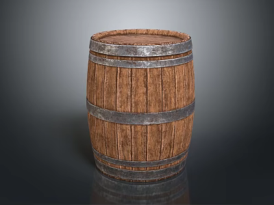 Classic Rustic Wooden Barrel With Metal Hoops And Natural Wood Texture 3d model