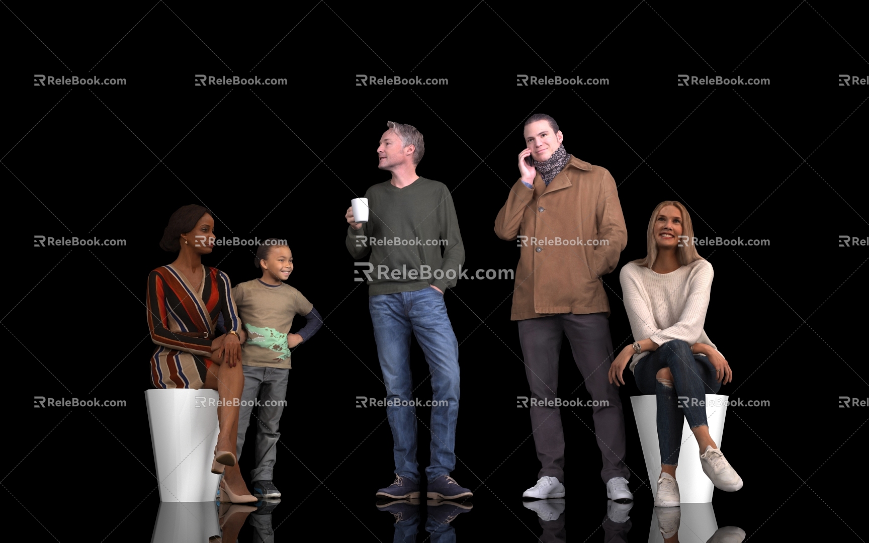 Drinking Water Coffee Calling Men Men Men Standing Women Women Women Sitting Rest Little Boys Children Scene Figure Model Atmosphere 3d model