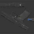 Modern Tactical Black Pistol with Magazine and Accessories on Reflective Surface 3d model