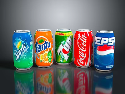 Assorted Canned Carbonated Drinks Including Sprite Fanta 7UP Coca Cola and Pepsi 3d model