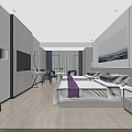 Modern Hotel Guest Room With King Bed Wooden Flooring TV And Sofa Chair