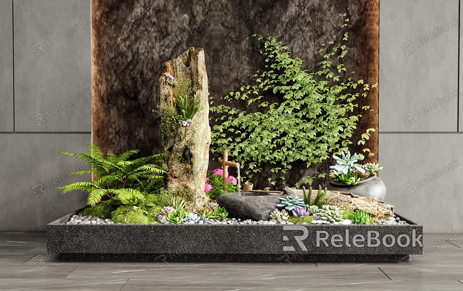 Modern Indoor Fleshy Plants Landscape Plants Piled Fleshy Cautery Pot Potted Tree Stump Dead Wood Moss model