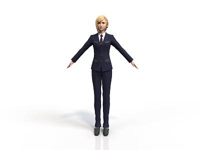 Man in dark blue suit with tie and blonde hair standing arms outstretched 3d model