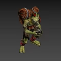 Game Movie Character Green Skin Orc Carrying Barrels On Back With Tattered Clothing