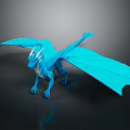 Shiny Blue Dragon Fantasy Creature 3D Model With Wings And Horns On Dark Background
