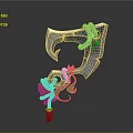3D Rendered Axe With Rope Wrapping Green Glowing Elements And Detailed Metal Blade