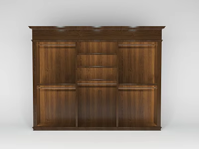 Elegant Dark Brown Wooden Display Shelf Cabinet With Multiple Shelves And Drawers 3d model