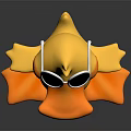 Yellow Cartoon Duck Toy With Black Sunglasses Standing On Black Background