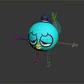 Game Movie Character With Blue Spherical Body Closed Eyes Yellow Mouth Blue Limbs And Hat